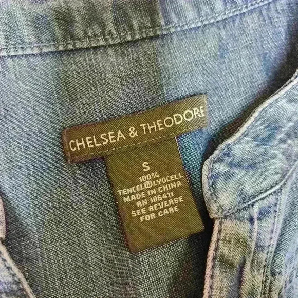 Chelsea & Theodore women's blue denim shift dress midi size small - Picture 8 of 8